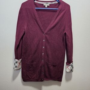 Burberry Burgundy Cashmere Cardigan Sweater